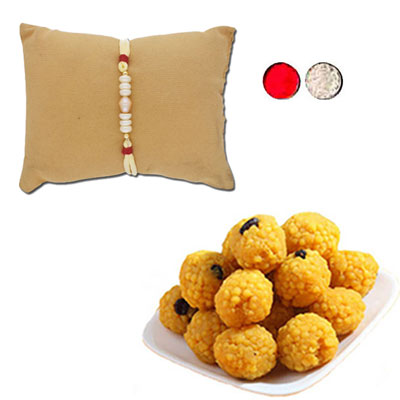"Embrace Pearl Rakhi - JPJUN-23-050 (Single Rakhi), 500gms of Laddu - Click here to View more details about this Product